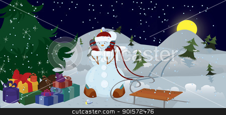 To use this stock image in your creative project, please select the size you need over to the right and click the "Add to Cart" button.
Your downloaded image will come with the Cutcaster watermark removed so don’t worry about the watermark you see on this page. Snowman and birds under Christmas tree banner stock vector clipart, Snowman and birds under Christmas tree in the night banner
by Zebra-Finch