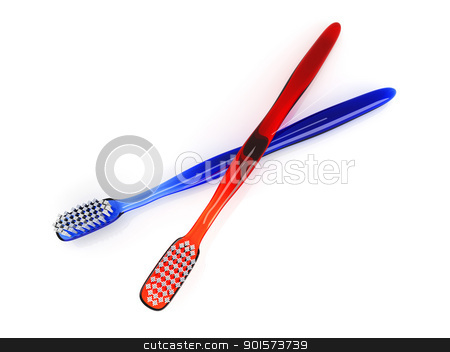 Toothbrush Couple Toothbrush Couple stock photo, 3D rendered Illustration. isolated on white. by Michael Osterrieder