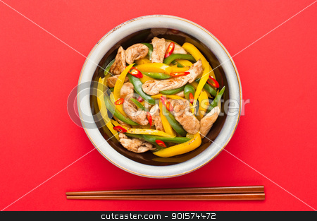 To use this stock image in your creative project, please select the size you need over to the right and click the "Add to Cart" button.
Your downloaded image will come with the Cutcaster watermark removed so don’t worry about the watermark you see on this page. Fried Chicken with capsicum on red table cloth stock photo, Fried Chicken with capsicum on red table cloth shoot in a studio by Ulrich Schade