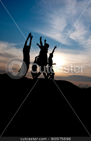 To use this stock image in your creative project, please select the size you need over to the right and click the "Add to Cart" button.
Your downloaded image will come with the Cutcaster watermark removed so don’t worry about the watermark you see on this page. Victory and happy stock photo, silhouette of boy victory and success together by Charoen Dokkularb
