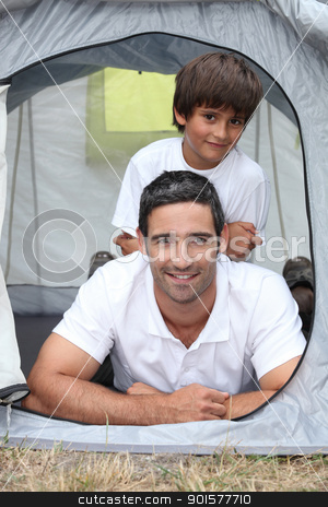 Father and son in a tent Father and son in a tent stock photo, Father and son in a tent by photography33