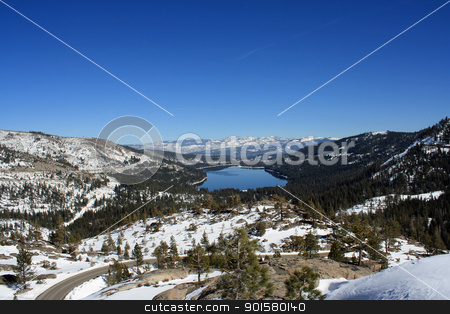 To use this stock image in your creative project, please select the size you need over to the right and click the "Add to Cart" button.
Your downloaded image will come with the Cutcaster watermark removed so don’t worry about the watermark you see on this page. Donner Lake and Surrounding Mountains stock photo, Donner Lake and Surrounding Sierra Nevada Mountains Donner Summit California by Mindy Linford