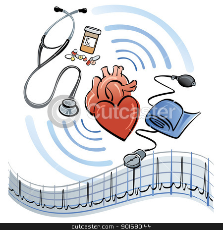 To use this stock image in your creative project, please select the size you need over to the right and click the "Add to Cart" button.
Your downloaded image will come with the Cutcaster watermark removed so don’t worry about the watermark you see on this page. Heart Healthcare stock vector clipart, Illustration of a human heart surrounded by a stethoscope, medicine, blood pressure meter and EKG graph. by Lisa Fischer