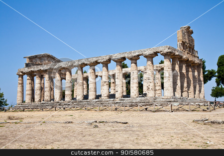 Paestum temple - Italy Paestum temple - Italy stock photo, The main features of the site today are the standing remains of three major temples in Doric style, dating from the first half of the 6th century BC by Perseomedusa