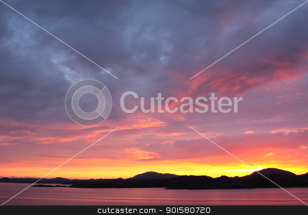 Sunset view from a boat off the coast of norway sunset view from a boat off the coast of norway stock photo, sunset view from a boat off the coast of norway by Chretien