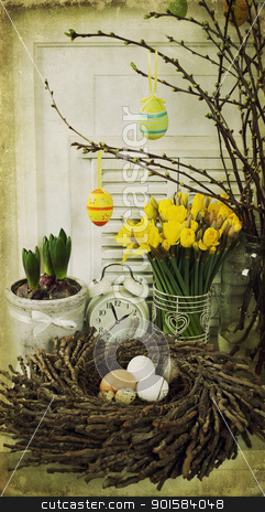 Easter composition easter composition stock photo, easter composition with eggs and spring flowers by klenova