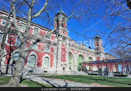 New York City Ellis Island Great Hall New York City Ellis Island Great Hall stock photo, New York City Ellis Island Great Hall with blue clear sky by rabbit75_cut