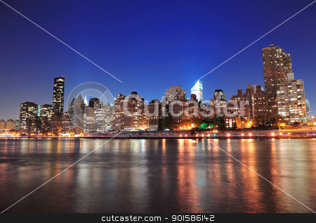 New York City Manhattan midtown skyline New York City Manhattan midtown skyline stock photo, New York City Manhattan midtown skyline at night over East River. by rabbit75_cut