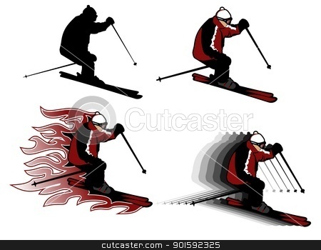 Skiing skiing stock vector clipart, four skiing man illustrations, adult man by Robert Remen