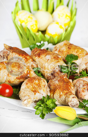 To use this stock image in your creative project, please select the size you need over to the right and click the "Add to Cart" button.
Your downloaded image will come with the Cutcaster watermark removed so don’t worry about the watermark you see on this page. roasted turkey stock photo, plate of roasted turkey with easter egg and flower decoration by photomim