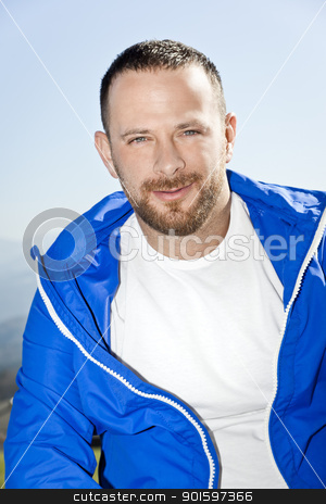 To use this stock image in your creative project, please select the size you need over to the right and click the "Add to Cart" button.
Your downloaded image will come with the Cutcaster watermark removed so don’t worry about the watermark you see on this page. man with beard stock photo, An image of a handsome man with a beard in a blue outdoor clothing by Markus Gann