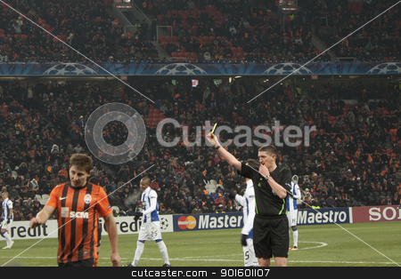 To use this stock image in your creative project, please select the size you need over to the right and click the "Add to Cart" button.
Your downloaded image will come with the Cutcaster watermark removed so don’t worry about the watermark you see on this page. Referee Craig Thomson (SCO) shows a yellow card stock photo, DONETSK, UKRAINE - NOVEMBER 23, 2011: Referee Craig Thomson (SCO) shows a yellow card Eduardo (Shakhtar) in the match of the Champions League FC Shakhtar Donetsk vs. FC Porto in Donetsk Donbass Arena on November 23, 2011. by virin