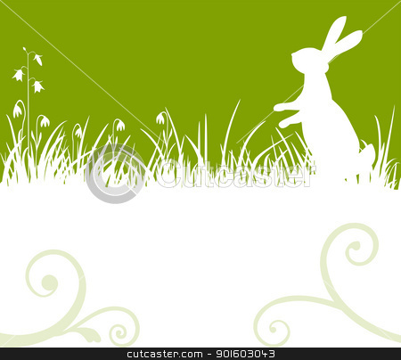 Easter bunny Easter bunny stock vector clipart, Easter green background, bunny or rabbit sitting in the meadow, vector illustration by Ela Kwasniewski