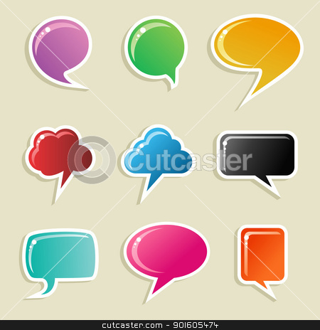 To use this stock image in your creative project, please select the size you need over to the right and click the "Add to Cart" button.
Your downloaded image will come with the Cutcaster watermark removed so don’t worry about the watermark you see on this page. Social media bubbles set stock vector clipart, Social speech bubbles in different colors and forms illustration set. Vector file available. by Cienpies Design