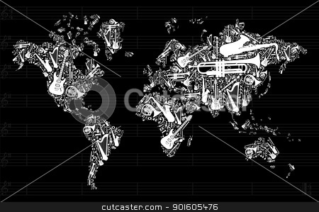 To use this stock image in your creative project, please select the size you need over to the right and click the "Add to Cart" button.
Your downloaded image will come with the Cutcaster watermark removed so don’t worry about the watermark you see on this page. Music World Map stock vector clipart, Globe World map silhouette made with musical instruments icon set in black background. Vector file available
by Cienpies Design