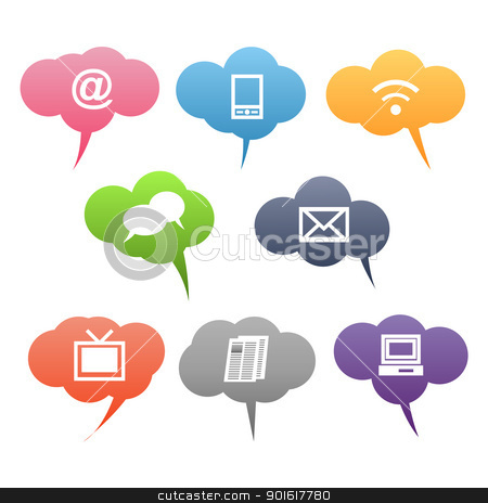 Colored Communication Symbols Colored Communication Symbols stock vector clipart, Vector Colored Communication Symbols on White Background by kurkalukas
