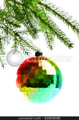 Decoration ball on fir branch decoration ball on fir branch stock photo, decoration ball on fir branch, white background by Petr Malyshev