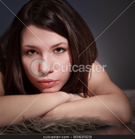 To use this stock image in your creative project, please select the size you need over to the right and click the "Add to Cart" button.
Your downloaded image will come with the Cutcaster watermark removed so don’t worry about the watermark you see on this page. beautiful girl portrait stock photo, beautiful brunette girl portrait, serious, laying on fur by Petr Malyshev