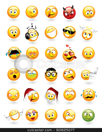 Set of 30 emoticons Set of 30 emoticons stock vector clipart, Large vector set of 30 emoticons with various facial expressions by Thomas Amby Johansen