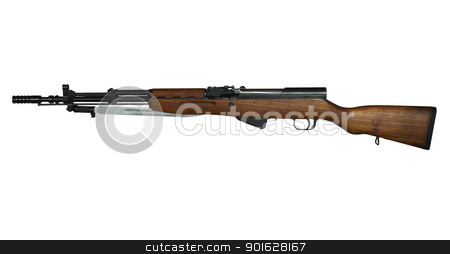 To use this stock image in your creative project, please select the size you need over to the right and click the "Add to Cart" button.
Your downloaded image will come with the Cutcaster watermark removed so don’t worry about the watermark you see on this page. yugoslavian military rifle stock photo, vintage military semi-auto rifle with clipping path at original size by digitalreflections