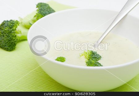 Cream of Broccoli Soup Cream of Broccoli Soup stock photo, Closeup of Cream of Broccoli Soup in White Bowl by JAMDesign