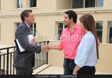 To use this stock image in your creative project, please select the size you need over to the right and click the "Add to Cart" button.
Your downloaded image will come with the Cutcaster watermark removed so don’t worry about the watermark you see on this page. Estate agent shaking customers hand stock photo, Estate agent shaking customers hand by photography33