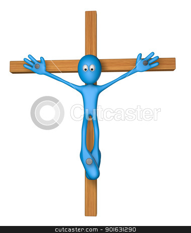 To use this stock image in your creative project, please select the size you need over to the right and click the "Add to Cart" button.
Your downloaded image will come with the Cutcaster watermark removed so don’t worry about the watermark you see on this page. crucifixion stock photo, blue guy nailed on wooden cross - 3d illustration by J?