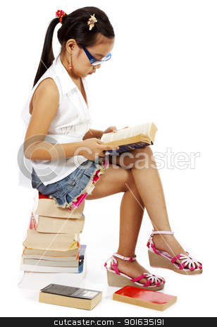 To use this stock image in your creative project, please select the size you need over to the right and click the "Add to Cart" button.
Your downloaded image will come with the Cutcaster watermark removed so don’t worry about the watermark you see on this page. Young Preschooler Reading A Book stock photo, Young Preschooler Sitting On A Pile Of Books And Reading One by stuartmiles