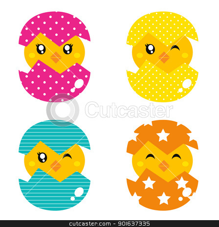 To use this stock image in your creative project, please select the size you need over to the right and click the "Add to Cart" button.
Your downloaded image will come with the Cutcaster watermark removed so don’t worry about the watermark you see on this page. Retro happy chicken in egg shell isolated on white stock vector clipart, Cute collection of spring chicken in eggs. Vector by Jana Guothova