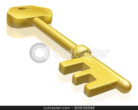 Brass or gold key illustration Brass or gold key illustration stock vector clipart, An illustration of a brass or gold key with reflection by Christos Georghiou