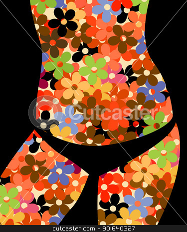 Bikini girl Bikini girl stock vector clipart, Conceptual background graphic with a bikini girl silhouette and floral pattern by Richard Laschon