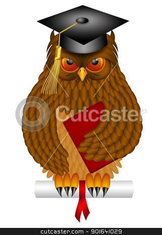 Wise Old Owl with Graduation Cap and Diploma Illustration Wise Old Owl with Graduation Cap and Diploma Illustration stock photo, Wise Old Owl with Feathers and Claws Wearing Graduation Cap Holding Diploma BookIllustration Isolated on White Background by Jit Lim