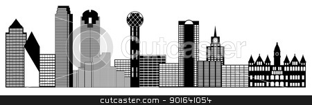 Dallas City Skyline Panorama Clip Art Dallas City Skyline Panorama Clip Art stock photo, Dallas Texas City Skyline Panorama Black and White Silhouette Clip Art Illustration by Jit Lim
