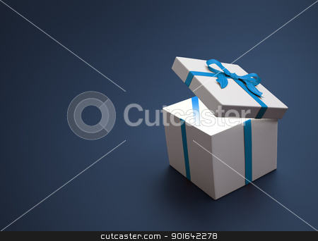 White gift with a blue ribbon White gift with a blue ribbon stock photo, White gift with a blue ribbon - christmas celebration image by Mopic