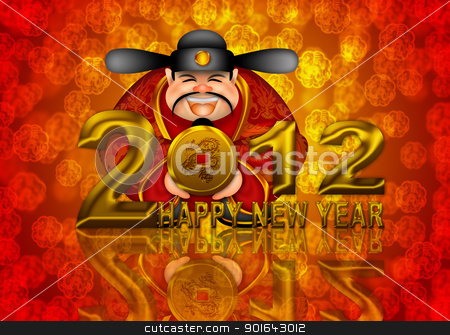 To use this stock image in your creative project, please select the size you need over to the right and click the "Add to Cart" button.
Your downloaded image will come with the Cutcaster watermark removed so don’t worry about the watermark you see on this page. 2012 Happy New Year Chinese Money God Illustration stock photo, 2012 Happy New Year Chinese Money Prosperity God Holding Round Gold Dragon Coin Illustration by Jit Lim
