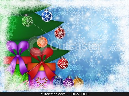 Christmas Presents Under the Tree with Snowflakes Christmas Presents Under the Tree with Snowflakes stock photo, Christmas Presents Under the Trees on Snowflakes Border and Blurred Background Illustration by Jit Lim