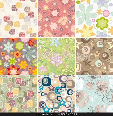To use this stock image in your creative project, please select the size you need over to the right and click the "Add to Cart" button.
Your downloaded image will come with the Cutcaster watermark removed so don’t worry about the watermark you see on this page. set of seamless floral pattern stock vector clipart, set of seamless floral pattern vector illustration by SelenaMay