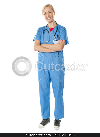 To use this stock image in your creative project, please select the size you need over to the right and click the "Add to Cart" button.
Your downloaded image will come with the Cutcaster watermark removed so don’t worry about the watermark you see on this page. Aged medical professional with stethoscope stock photo, Aged medical professional posing with stethoscope around her neck looking at camera by Ishay Botbol