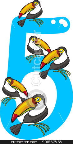 Number five and 5 toucans number five and 5 toucans stock vector clipart, cartoon illustration with number five and toucans by Igor Zakowski