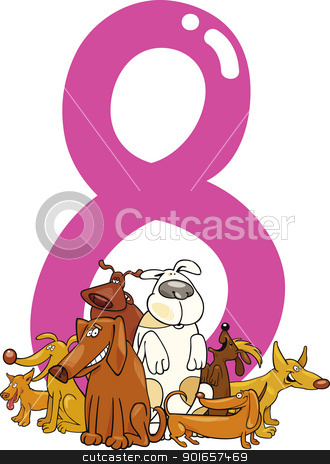 To use this stock image in your creative project, please select the size you need over to the right and click the "Add to Cart" button.
Your downloaded image will come with the Cutcaster watermark removed so don’t worry about the watermark you see on this page. number eight and 8 dogs stock vector clipart, cartoon illustration with number eight and dogs by Igor Zakowski