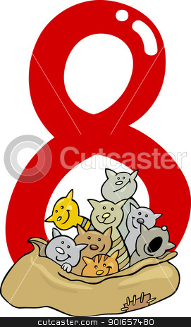 Number eight and 8 cats number eight and 8 cats stock vector clipart, cartoon illustration with number eight and cats by Igor Zakowski