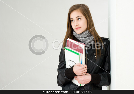 To use this stock image in your creative project, please select the size you need over to the right and click the "Add to Cart" button.
Your downloaded image will come with the Cutcaster watermark removed so don’t worry about the watermark you see on this page. Very cute young student. stock photo, Portrait of a very cute young brunette student girl. by exvivo