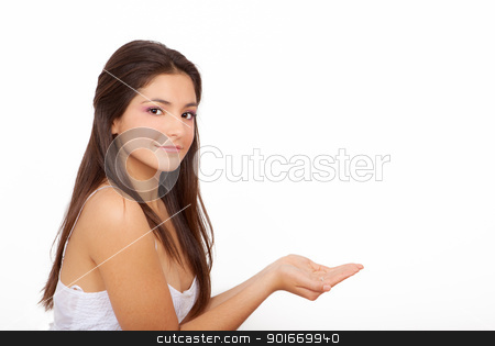 To use this stock image in your creative project, please select the size you need over to the right and click the "Add to Cart" button.
Your downloaded image will come with the Cutcaster watermark removed so don’t worry about the watermark you see on this page. woman with empty cupped hand to put product in stock photo, woman with empty cupped hand to put product in by mandygodbehear