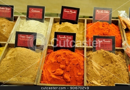 To use this stock image in your creative project, please select the size you need over to the right and click the "Add to Cart" button.
Your downloaded image will come with the Cutcaster watermark removed so don’t worry about the watermark you see on this page. Colored spices stock photo, Beautiful variety of spices in a bazar in Florence by Maurizio Martini