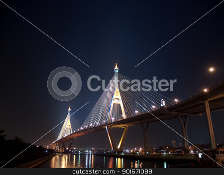 Part of Bhumibol Bridge Part of Bhumibol Bridge stock photo, Bhumibol Bridge also casually call as Industrial Ring Road Bridge illuminate with spotlight at night scene, Samut Prakarn,Thailand by Exsodus