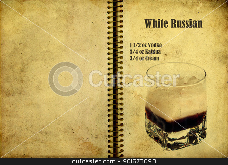To use this stock image in your creative project, please select the size you need over to the right and click the "Add to Cart" button.
Your downloaded image will come with the Cutcaster watermark removed so don’t worry about the watermark you see on this page. White Russian recipe stock photo, Old,vintage or grunge Spiral Recipe Notebook with white russian cocktail on the page.Room for text by borojoint