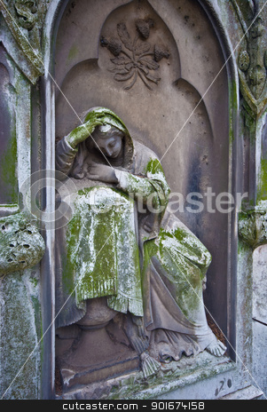 Cemetery Cemetery stock photo, old statue of a grieving woman on a cemetery by Juliane Jacobs