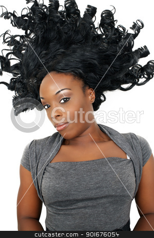 Beautiful Woman with Raised Hair (2) Beautiful Woman with Raised Hair (2) stock photo, A close-up of a lovely young black woman with her hair raised. by Carl Stewart