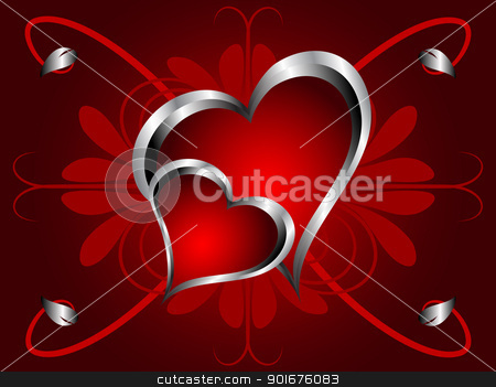 A vector valentines background A vector valentines background stock vector clipart, A vector valentines background with silver hearts on a deep red backdrop by Mike Price