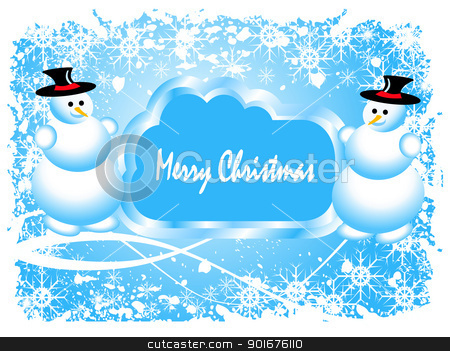 Abstract grunge winter vector scene Abstract grunge winter vector scene stock vector clipart, Abstract grunge winter vector scene with a blue background, snowman and snowy christmas trees. by Mike Price